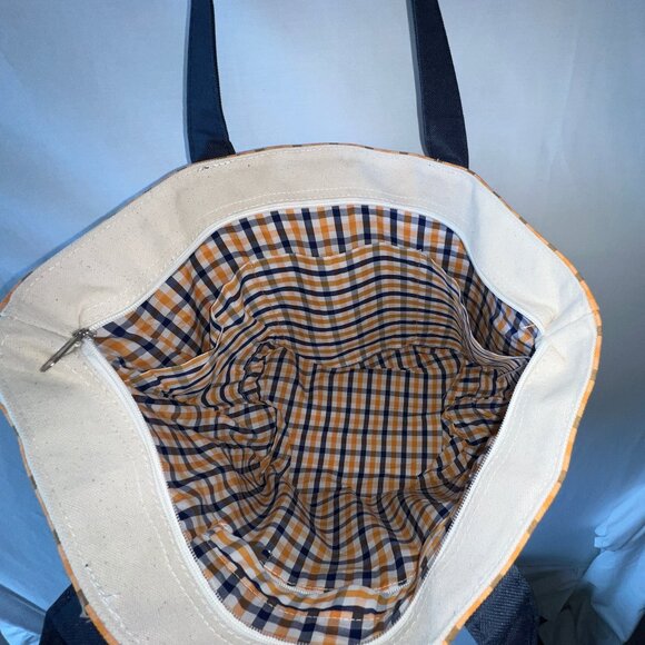Extra Large Canvas Boat Tote Plaid, Cream and Navy, NWOTS! - Picture 3 of 12